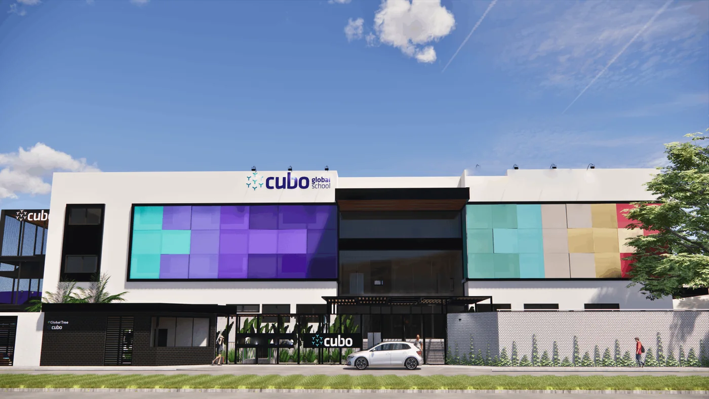 Fachada da unidade Barra Golf do Cubo Global School